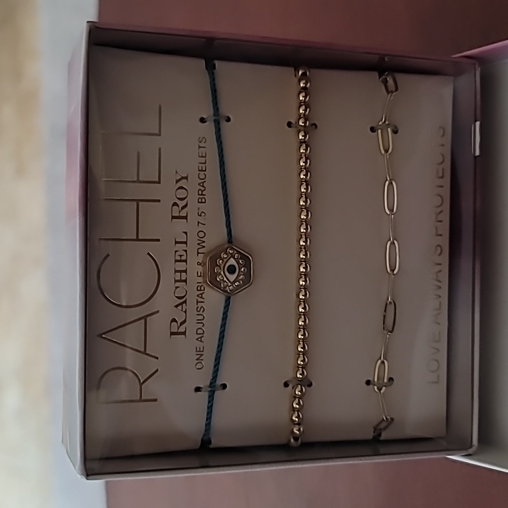 Rachel Roy Adjustable, Elastic, and Claw Claps Bracelet Set
